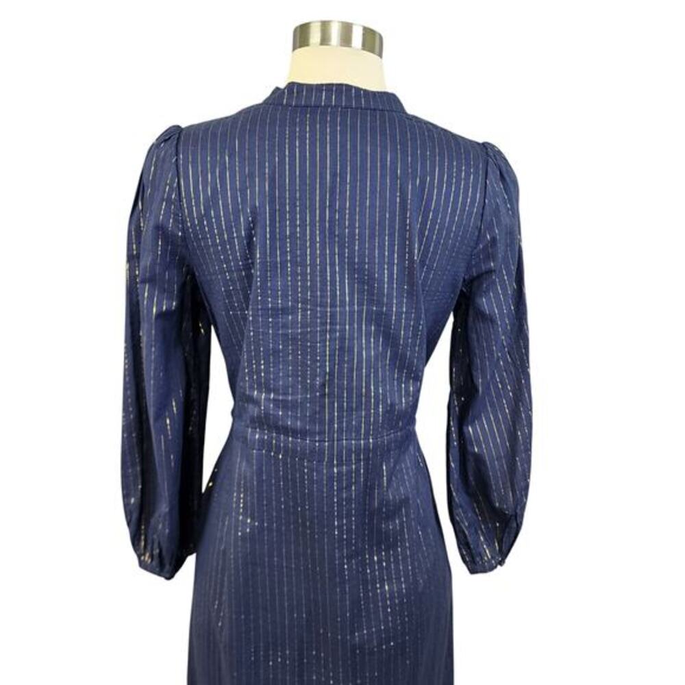 Emerson Frye Womens Frances‎ Maxi Dress 2 Size XS Navy Gold Maritime Lurex India - Picture 7 of 13